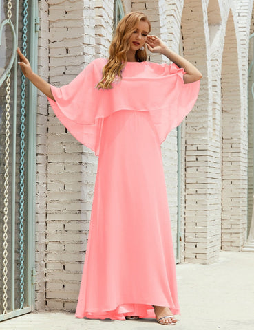 Sunnderly  Bridesmaid Dress Women Long Sleeve V-Neck Chiffon Formal Wedding Party Dress SY28018