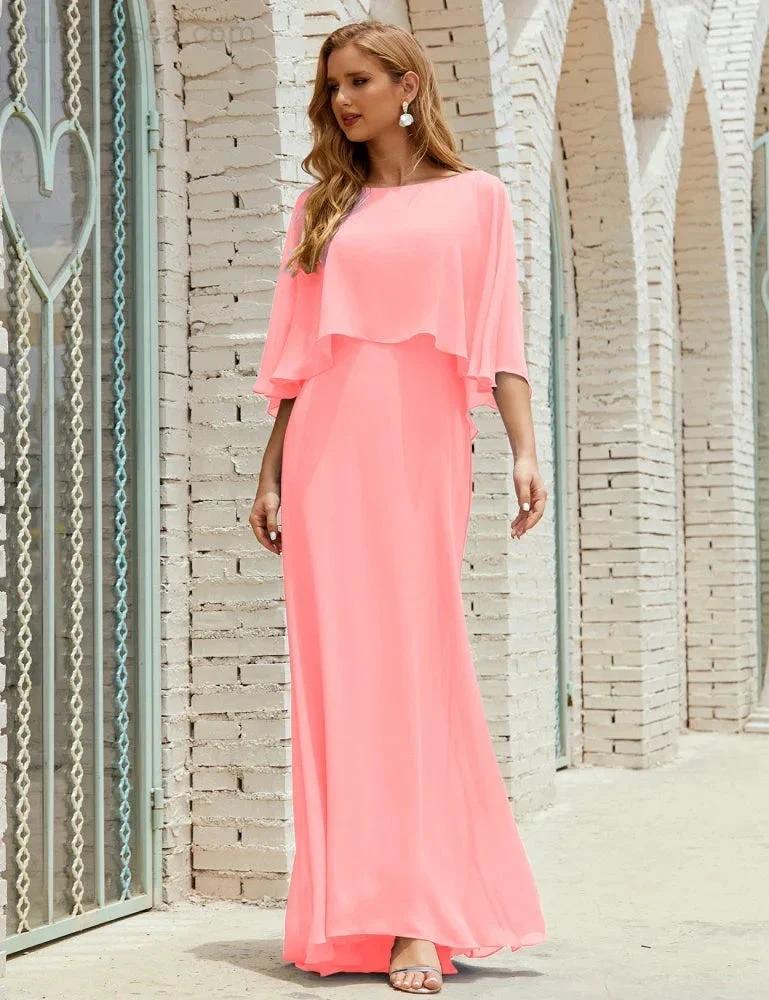 Sunnderly Bridesmaid Dress Women Long Sleeve V-Neck Chiffon Formal Wedding Party Dress SY28018 by numbersea