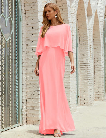 Sunnderly  Bridesmaid Dress Women Long Sleeve V-Neck Chiffon Formal Wedding Party Dress SY28018