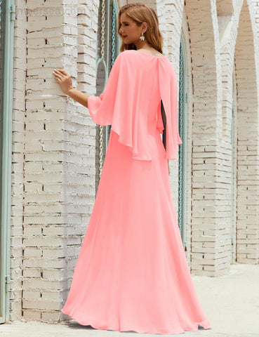 Sunnderly  Bridesmaid Dress Women Long Sleeve V-Neck Chiffon Formal Wedding Party Dress SY28018