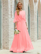 Sunnderly Bridesmaid Dress Women Long Sleeve V-Neck Chiffon Formal Wedding Party Dress SY28018 by numbersea