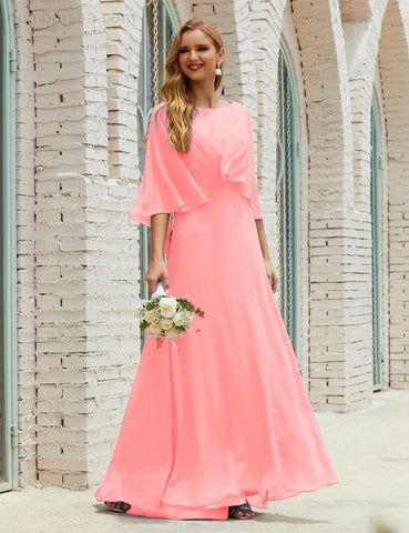 Sunnderly  Bridesmaid Dress Women Long Sleeve V-Neck Chiffon Formal Wedding Party Dress SY28018