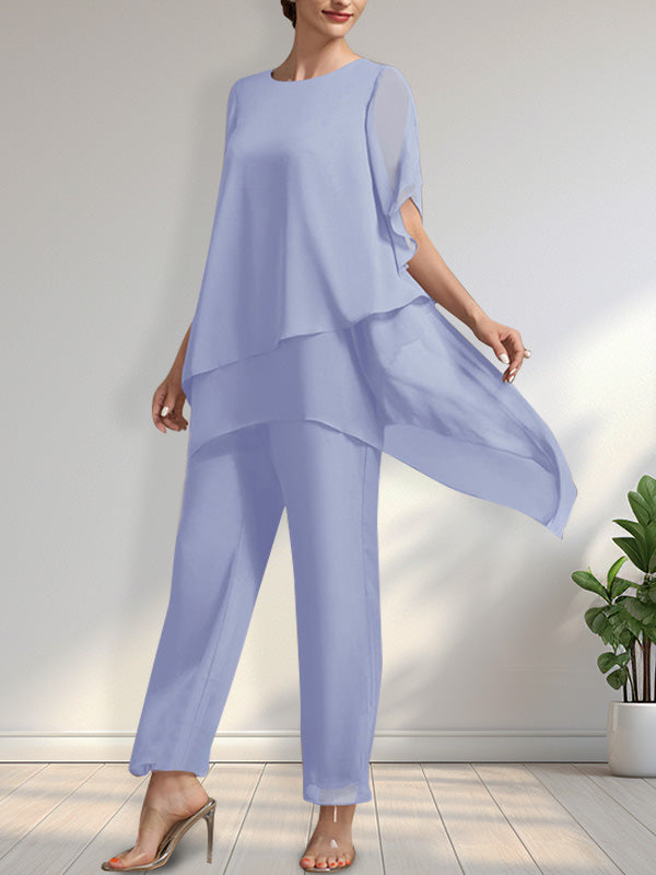 Separates Jumpsuit/Pantsuit Scoop Ankle-Length Chiffon Mother of the Bride Dress
