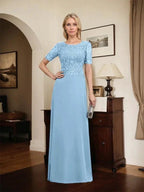 A-line Scoop Floor-Length Lace Chiffon Mother of the Bride Dress With Sequins by Dreamylily