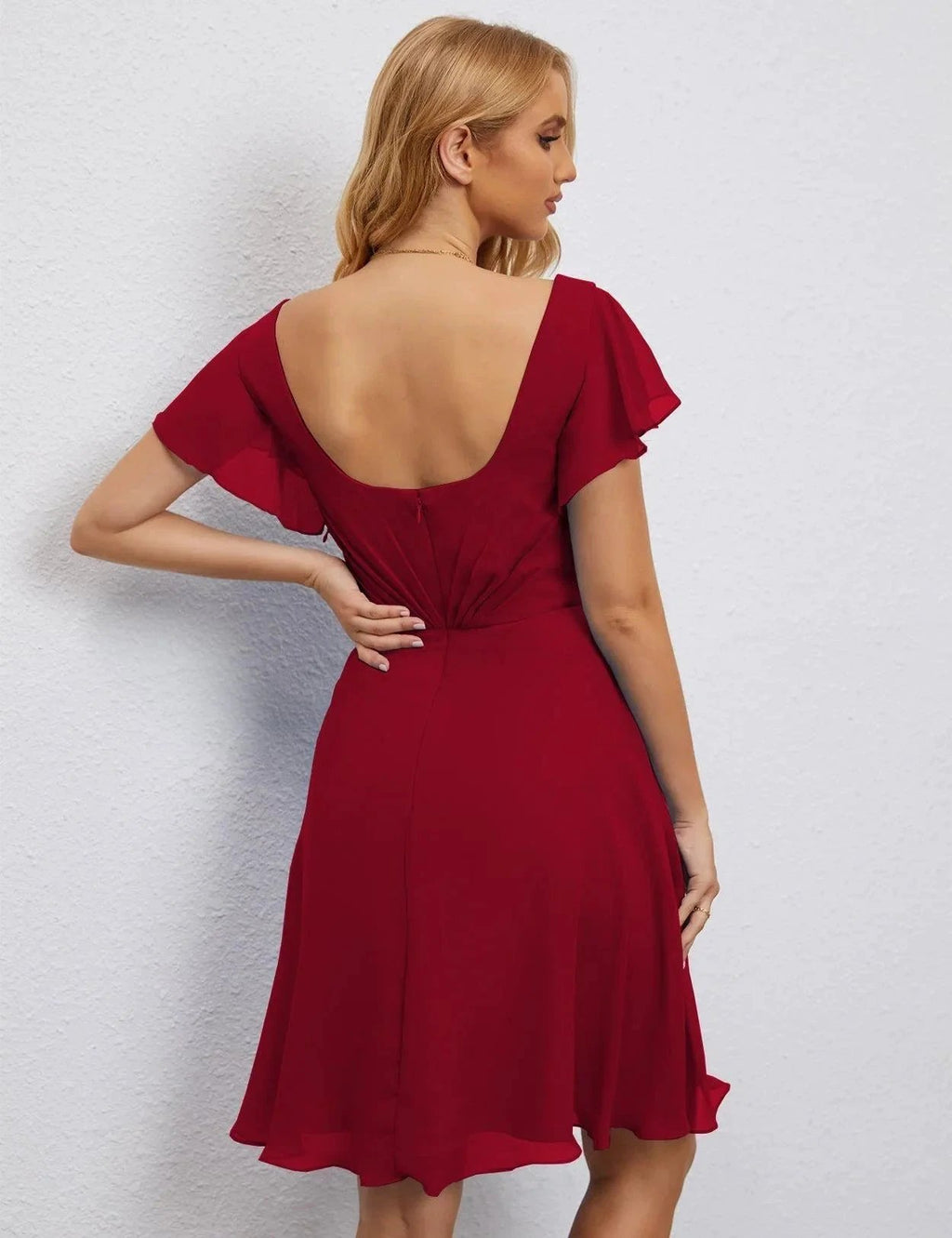 Numbersea U Back Homecoming Dress Formal Prom Dress Knee Length Short Sleeves Cocktail Party Dress 28077 by numbersea