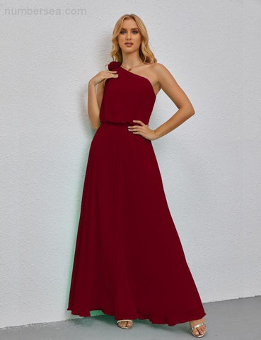 Ruffled One Shoulder Sleeveless Long Bridesmaid Dresses A-line Formal Evening Gown Side Split 28080