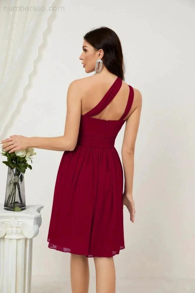 Numbersea Women Chiffon Short One Shoulder Bridesmaid Dress Formal Dresses for Party Homecoming 2804 by numbersea