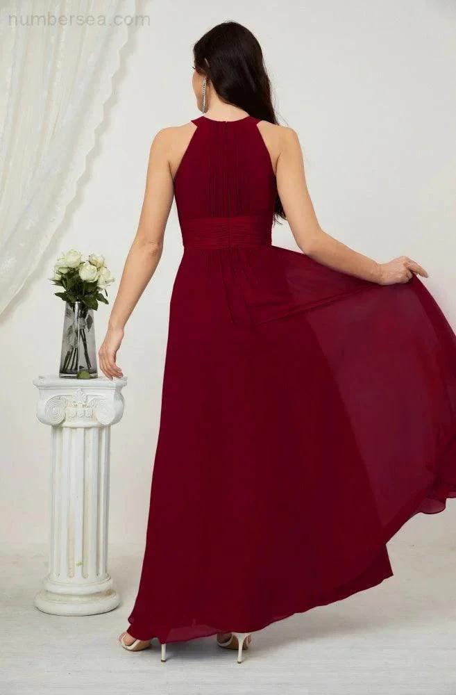 Numbersea Formal Party Gown Dress Chiffon Halter Long Sleeveless Bridesmaid Dresses 2802 by numbersea
