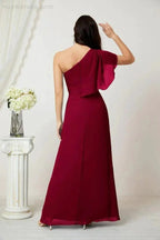 Numbersea Chiffon Ruffled One Shoulder Long Bridesmaid Dresses A-line Formal Evening Gown Side Split 2809 by numbersea