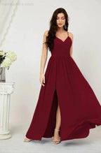 Numbersea Neck Bridesmaid Dresses Chiffon Long Spaghetti A-line Formal Prom Gown for Wedding Party Evening 2801 by numbersea