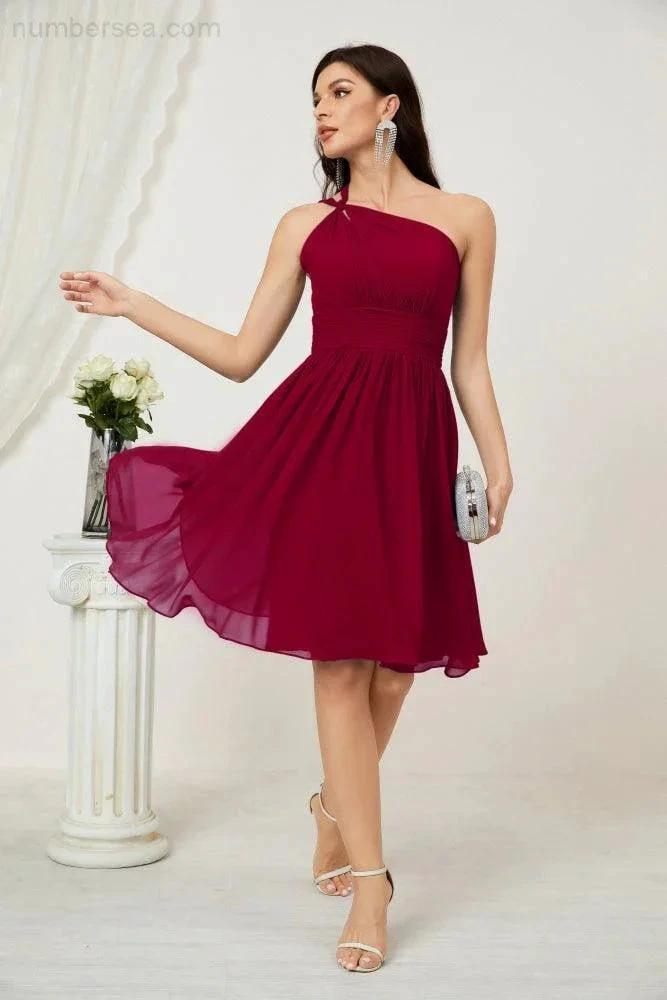 Numbersea Women Chiffon Short One Shoulder Bridesmaid Dress Formal Dresses for Party Homecoming 2804 by numbersea
