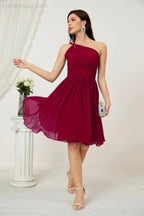 Numbersea Women Chiffon Short One Shoulder Bridesmaid Dress Formal Dresses for Party Homecoming 2804 by numbersea