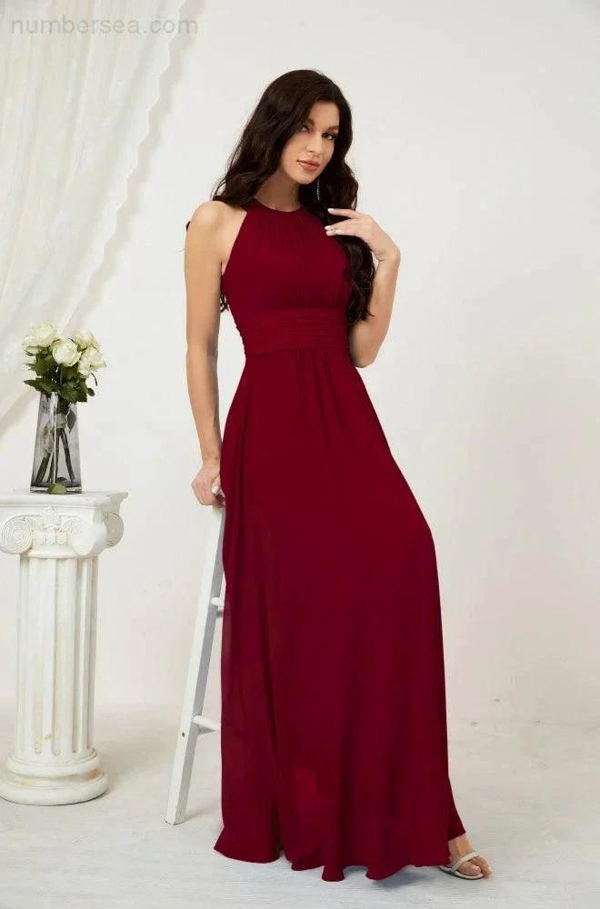 Numbersea Formal Party Gown Dress Chiffon Halter Long Sleeveless Bridesmaid Dresses 2802 by numbersea