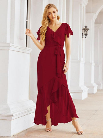 Numbersea Ruffled Bridesmaid Dresses Mermaid Formal Violin Evening Party Prom Gowns 28042