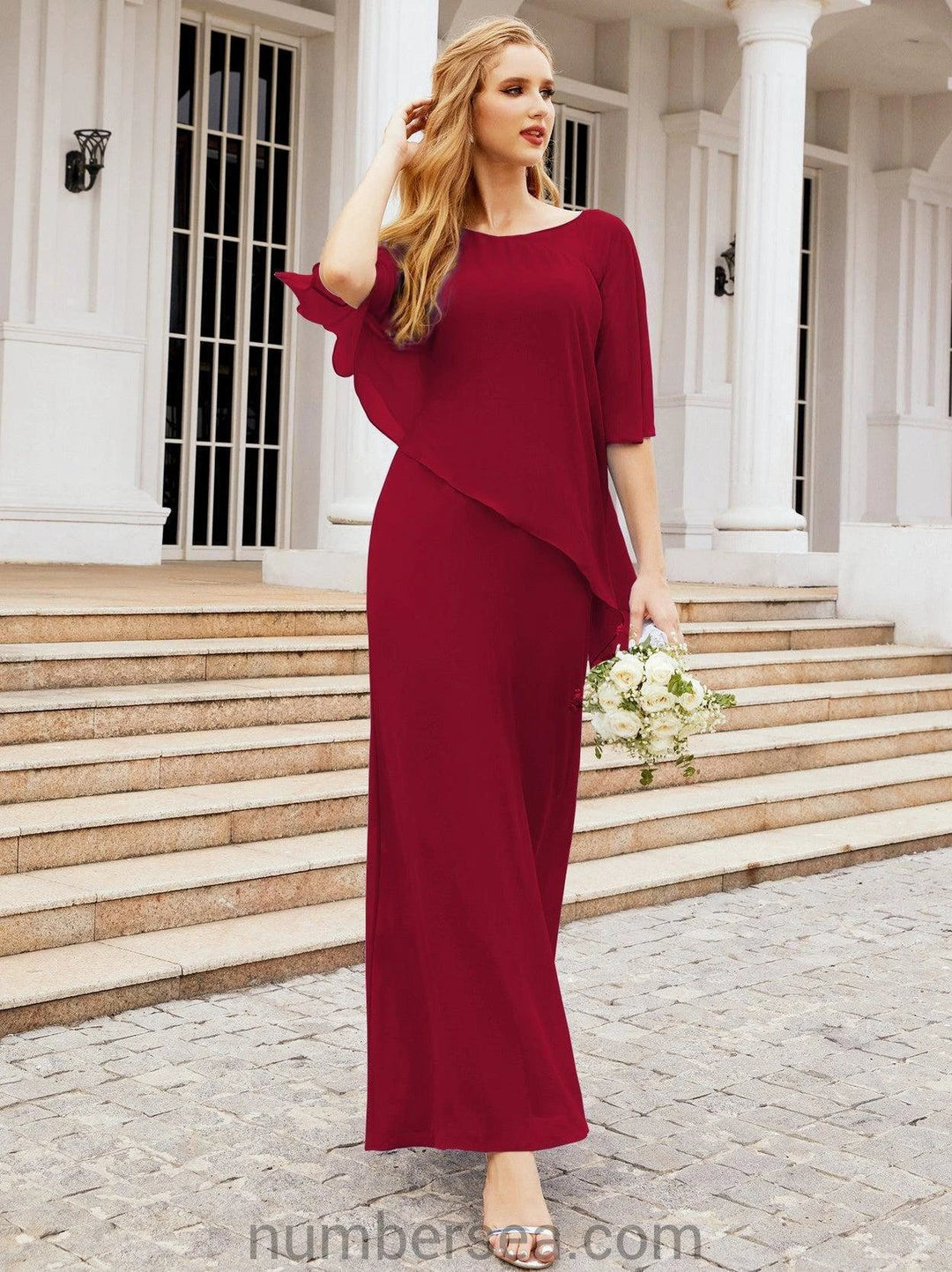 Sunnderly Formal Party Gown Dress Long Mother of The Bride Dresses with Ruffle Cape SY28026 by numbersea