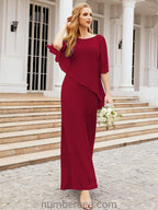 Sunnderly Formal Party Gown Dress Long Mother of The Bride Dresses with Ruffle Cape SY28026 by numbersea