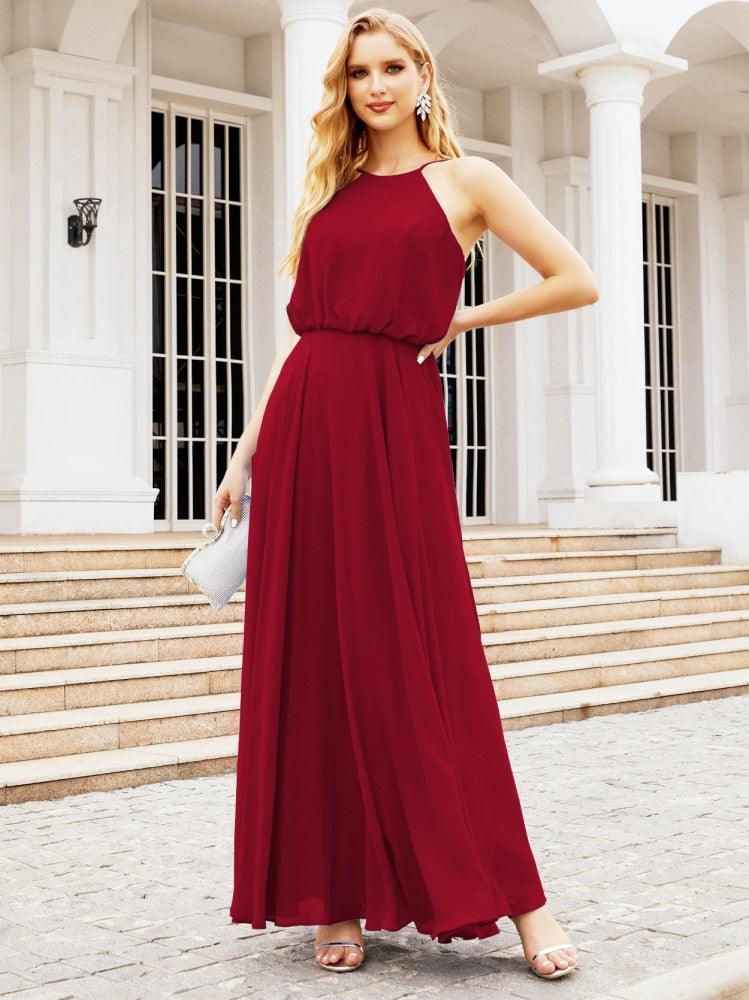 Numbersea Robe longue à bretelles pour demoiselle d'honneur Robe de cérémonie coupe droite pour jeunes 28029