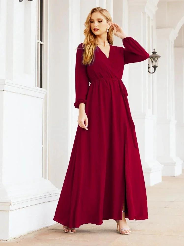 Sunnderly Women's Chiffon Bridesmaid Dress A line Long Sleeves Formal Evening Prom Gown for Wedding Guest SY28032 by numbersea