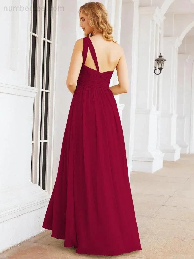 Numbersea One Shoulder Bridesmaid Dresses Long Maxi Formal Evening Party Prom Gowns 28061