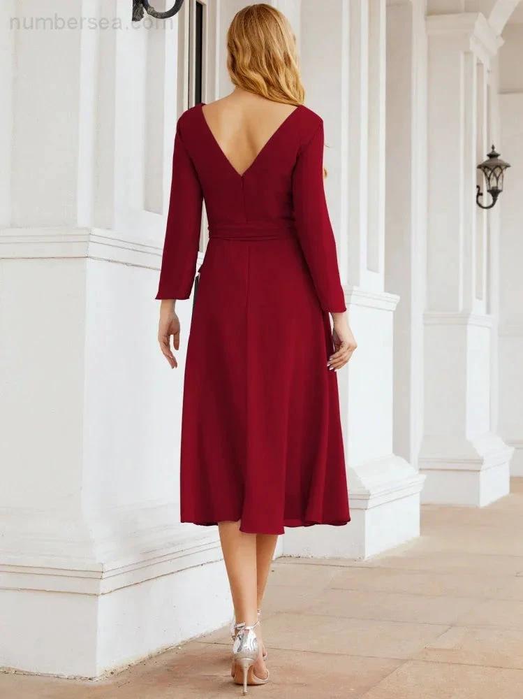 Bridesmaid Dress V-Back Waist Belt Mother of the Bride Wedding Guest SY28031 by numbersea