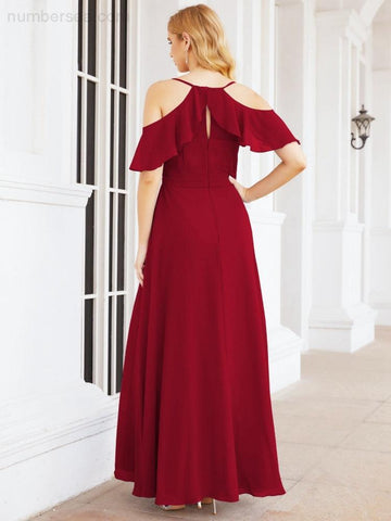 Numbersea Cold Shoulder Long Bridesmaid Dresses Side Slit Formal Prom Gowns Party Wedding 28070