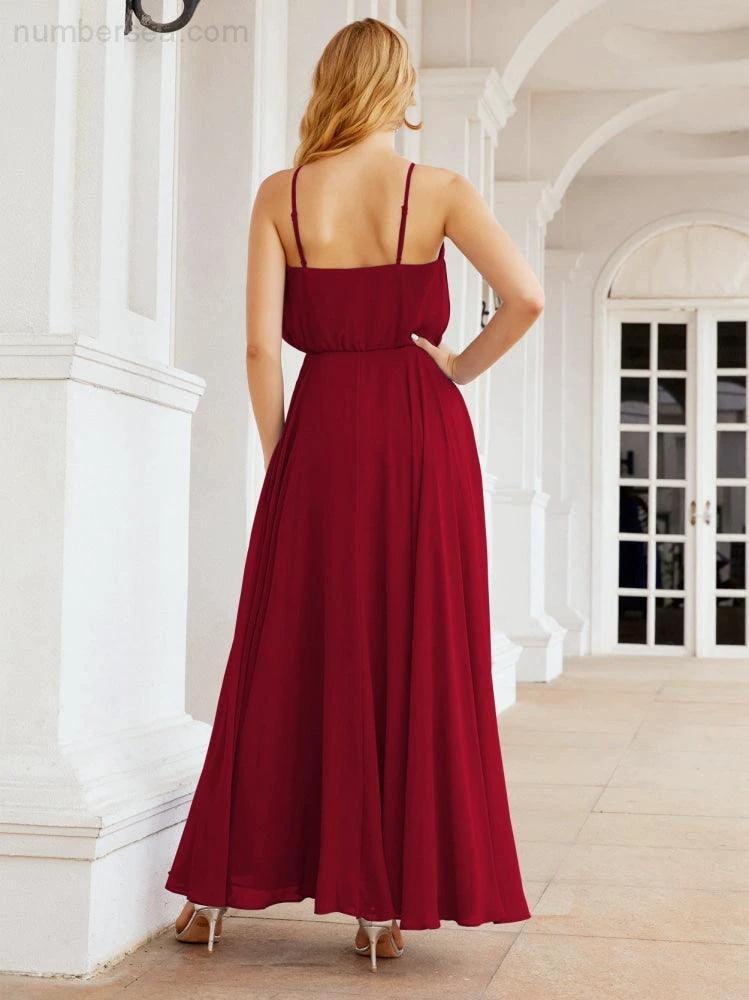Numbersea Halter Long Bridesmaid Dresses Formal A line Juniors Dress 28029 by numbersea