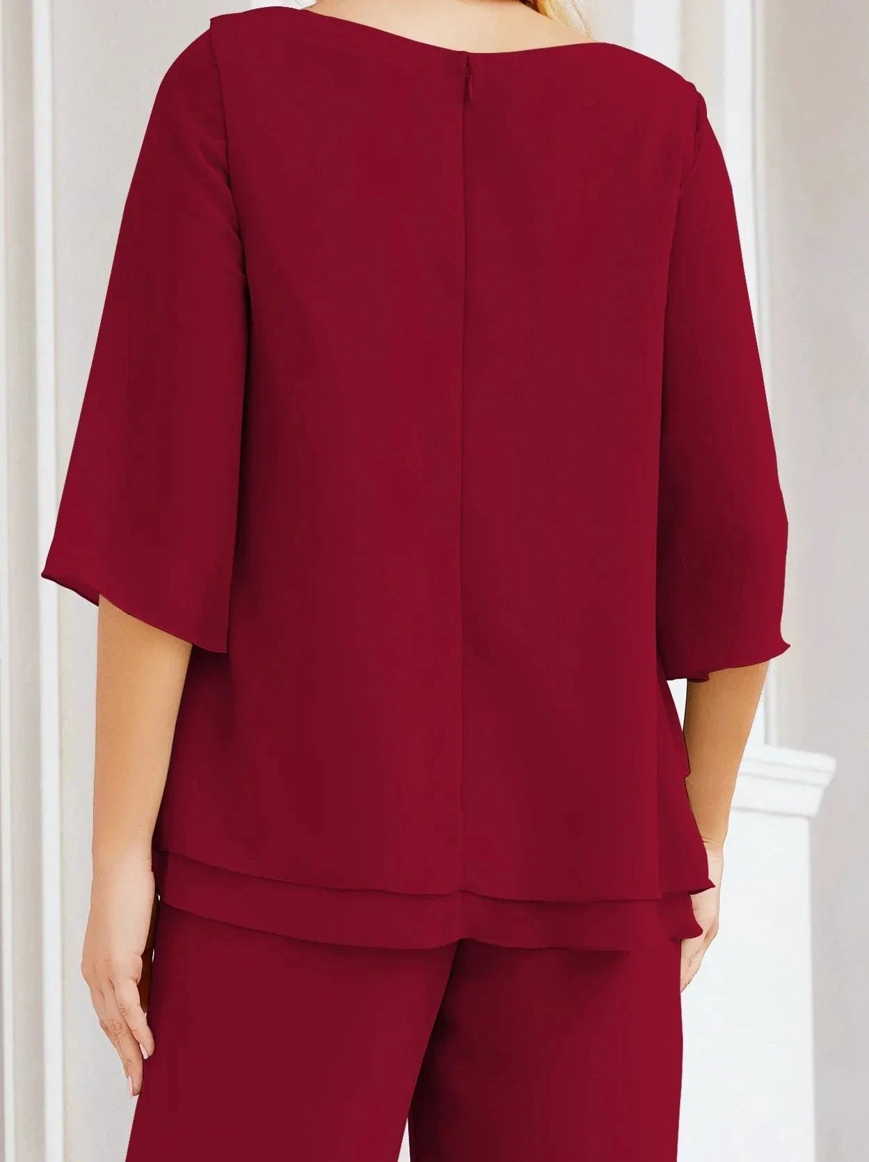 Sunnderly Elegant 2 Piece Mother of The Bride Dress Plus Size Pant Suits Ruffle Layers Sliver Housecoat SY28064 by numbersea