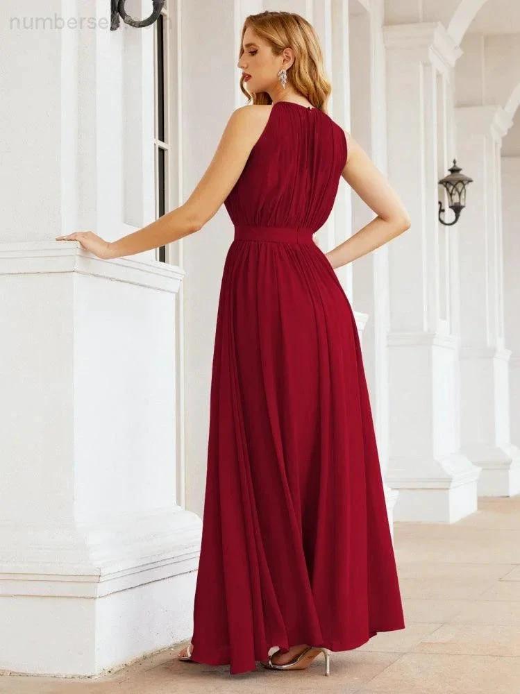 Numbersea Halter Bridesmaid Dress Empire Waist Formal Evening Prom Gown for Mother of The Bride 28030 by numbersea