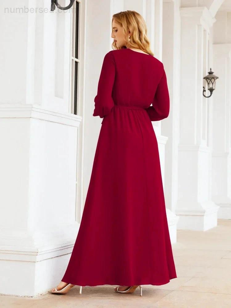 Sunnderly Women's Chiffon Bridesmaid Dress A line Long Sleeves Formal Evening Prom Gown for Wedding Guest SY28032 by numbersea