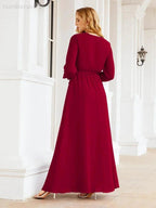 Sunnderly Women's Chiffon Bridesmaid Dress A line Long Sleeves Formal Evening Prom Gown for Wedding Guest SY28032 by numbersea