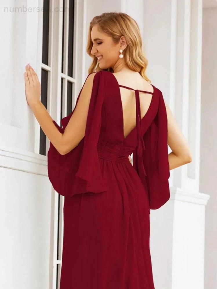 Numbersea Bridesmaid Dresses with Split for Wedding Party Flutter Sleeves 28045 by numbersea
