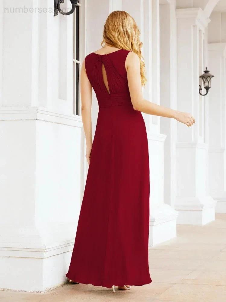 Formal Prom Gown Elegant V-Neck Sleeveless Bridesmaid Dresses for Wedding Party 28037 by numbersea