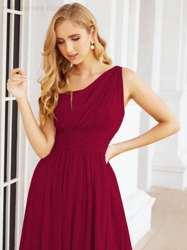 Numbersea One Shoulder Bridesmaid Dresses Long Maxi Formal Evening Party Prom Gowns 28061