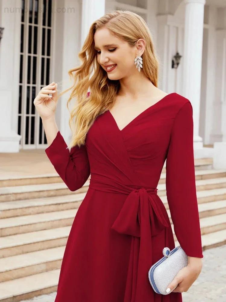 Bridesmaid Dress V-Back Waist Belt Mother of the Bride Wedding Guest SY28031 by numbersea