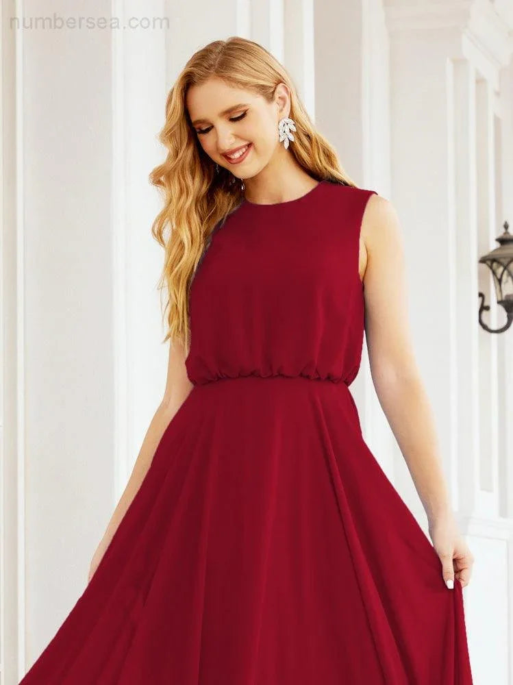 Numbersea Sleeveless Long Bridesmaid Dress A line Formal Evening Prom Gown 28025
