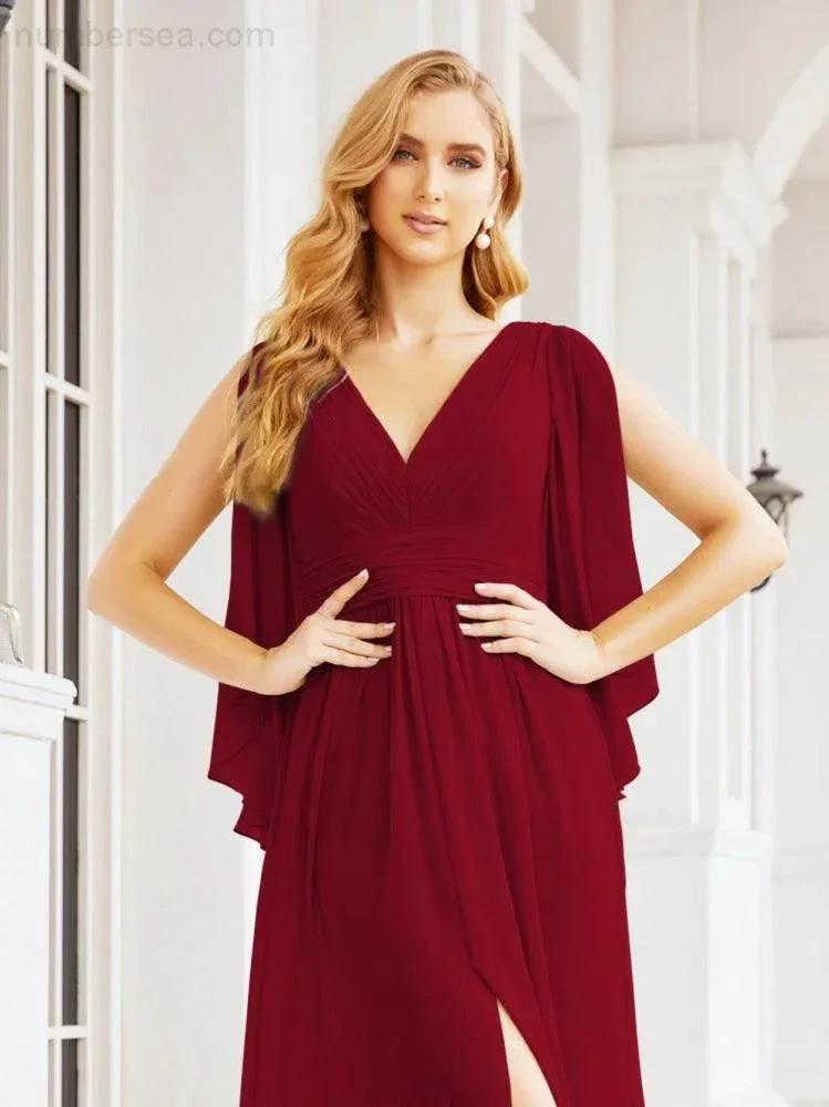Numbersea Bridesmaid Dresses with Split for Wedding Party Flutter Sleeves 28045 by numbersea