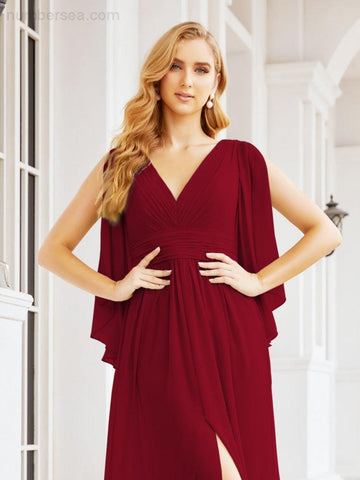 Numbersea Bridesmaid Dresses with Split for Wedding Party Flutter Sleeves 28045