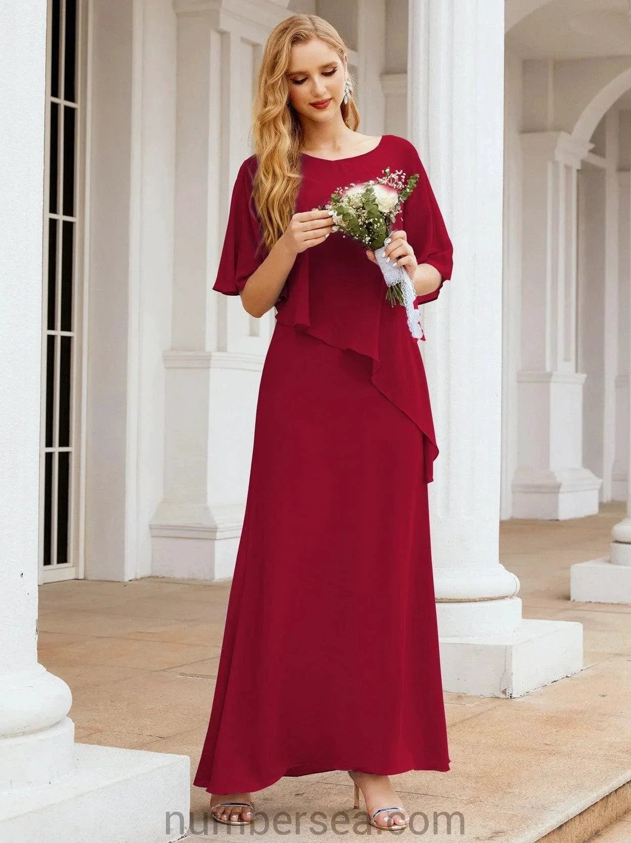 Sunnderly Formal Party Gown Dress Long Mother of The Bride Dresses with Ruffle Cape SY28026 by numbersea