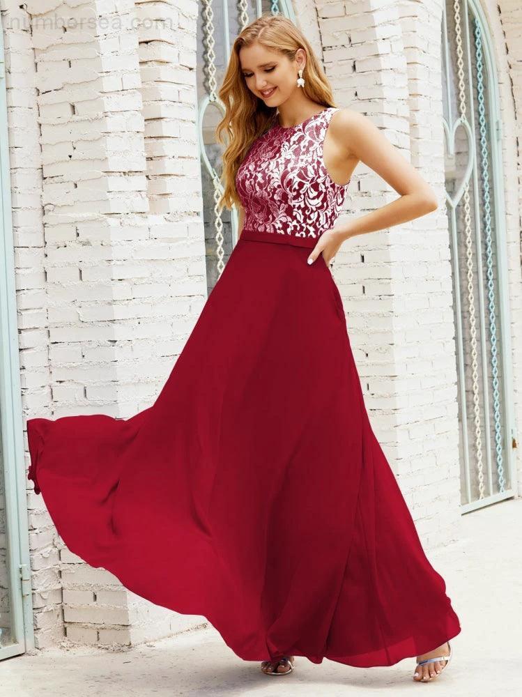 Lace Bridesmaid Dress Floor Length Evening Gowns with Pockets 28017 by numbersea