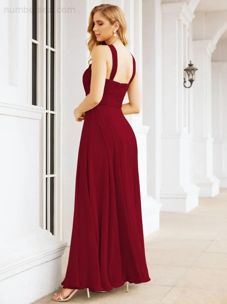 Numbersea Abiti da damigella incrociati con collo all'americana per festa, matrimonio, sera, ballo di fine anno, abiti lunghi da ballo 28053