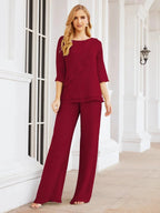 Sunnderly Elegant 2 Piece Mother of The Bride Dress Plus Size Pant Suits Ruffle Layers Sliver Housecoat SY28064 by numbersea