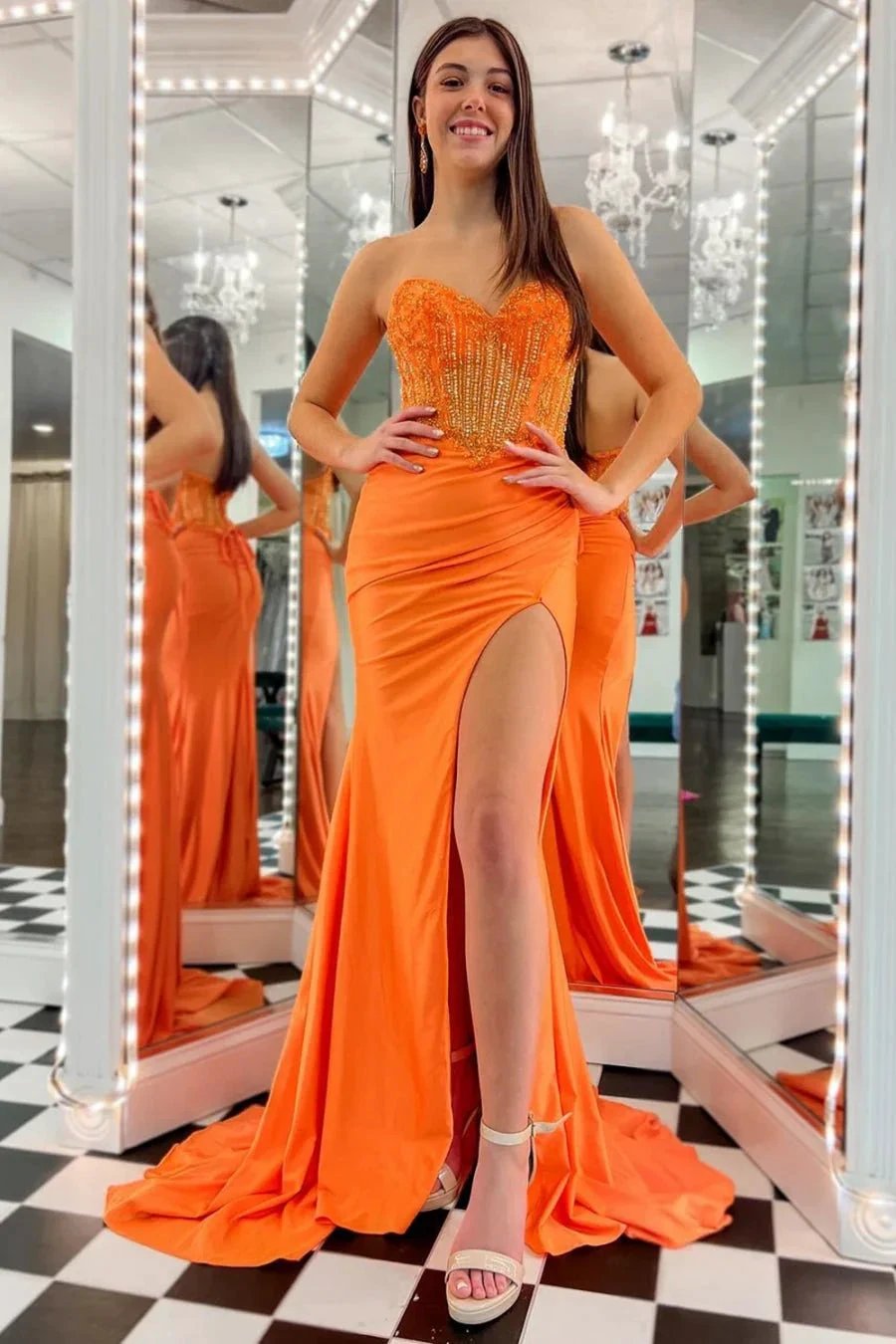 Sienna | Royal Blue Strapless Beaded Long Prom Dress with Slit by KissProm