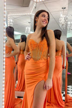 Sienna | Royal Blue Strapless Beaded Long Prom Dress with Slit by KissProm
