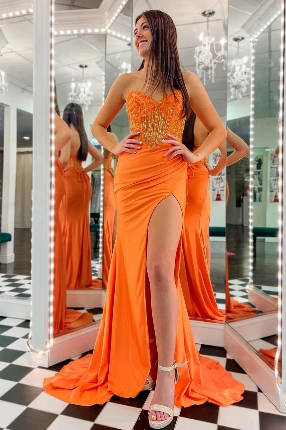 Sienna | Royal Blue Strapless Beaded Long Prom Dress with Slit by KissProm