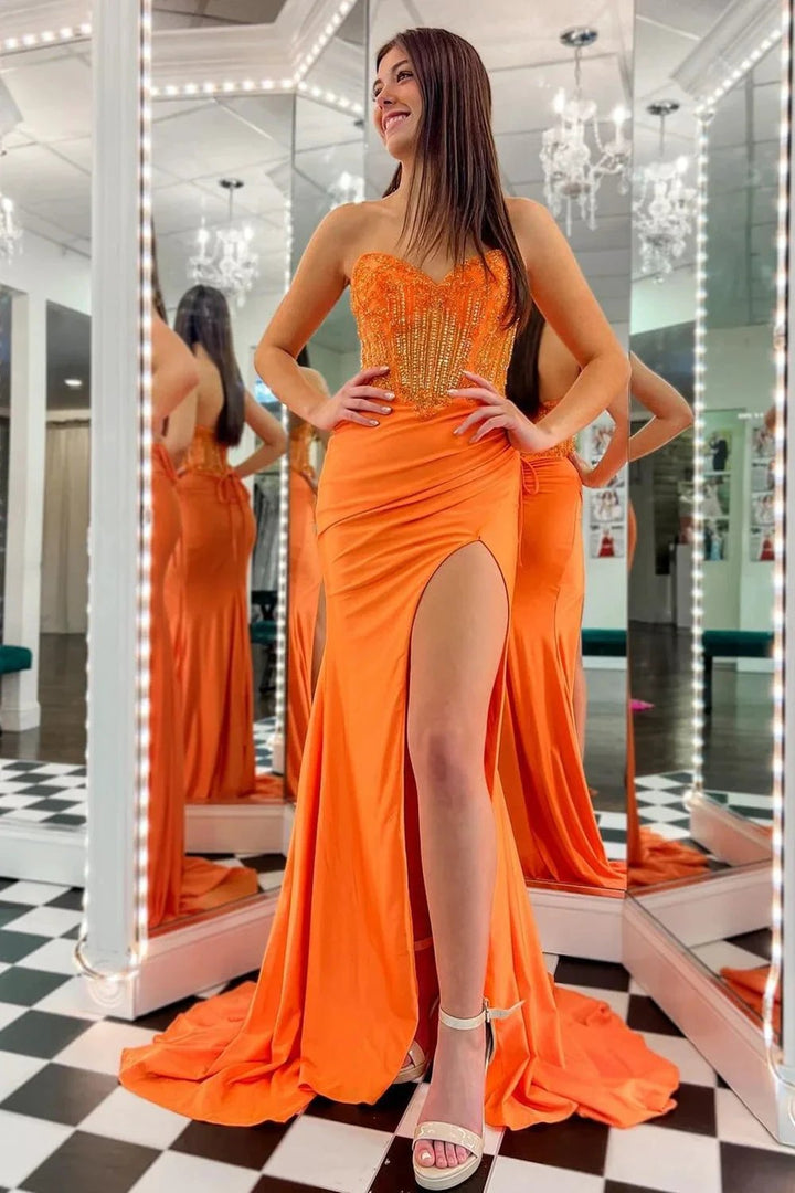 Sienna | Royal Blue Strapless Beaded Long Prom Dress with Slit by KissProm