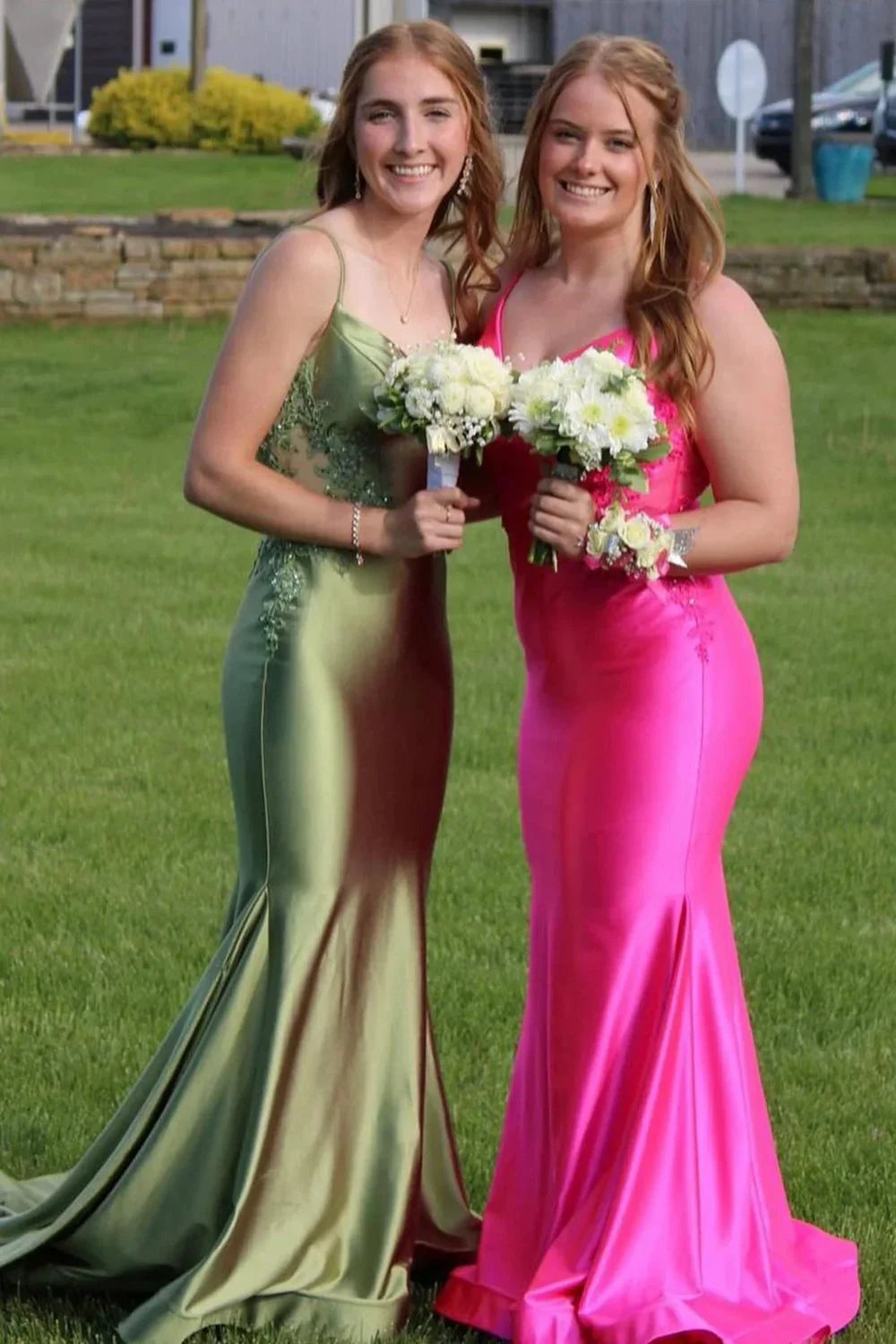 Sage Green Spaghetti Strap Backless Trumpet Long Gown by KissProm