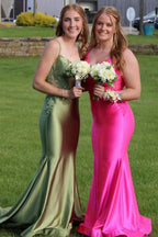 Sage Green Spaghetti Strap Backless Trumpet Long Gown by KissProm