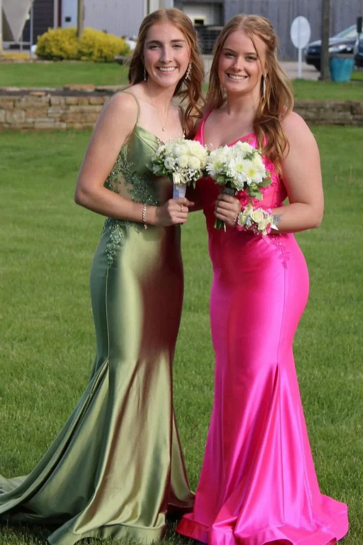 Sage Green Spaghetti Strap Backless Trumpet Long Gown by KissProm