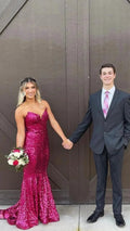 Strapless Fuchsia Sequins Long Prom Dress,Elegant Mermaid Evening Dress Y1876 by simplepromdress
