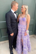 Eleanor | Glitter Tulle Corset Ruffle Tiered Long Prom Dress with Slit by KissProm
